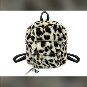 Chic Leopard Print Faux Fur Backpack